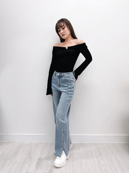Crush Slit-hem Straight-leg Jeans
