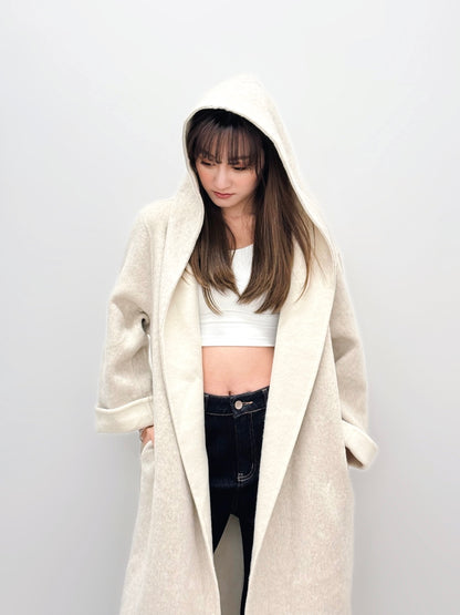 [PREMIUM] Cloud Dancer Hooded Wool Coat